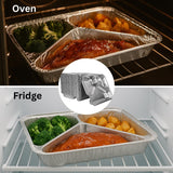 Aluminium Menüschale 3-geteilt mit Deckel 22x17x4cm | 100 Stück | Catering Meal Prep Menüschalen