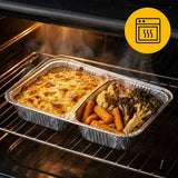 Aluminium Menüschale 2-geteilt 450+400ml mit Deckel – 100 Stück | Catering Meal Prep Lieferung