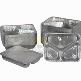 Aluminium Menüschale 3-geteilt mit Deckel 22x17x4cm | 100 Stück | Catering Meal Prep Menüschalen