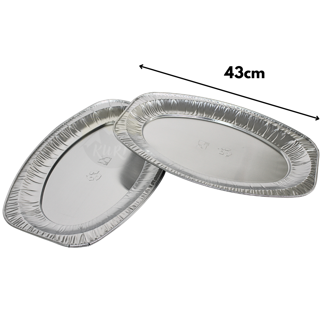 Alu-Servierplatte oval 43 cm – 10 Stück | Großformat Einweg Catering Partyservice