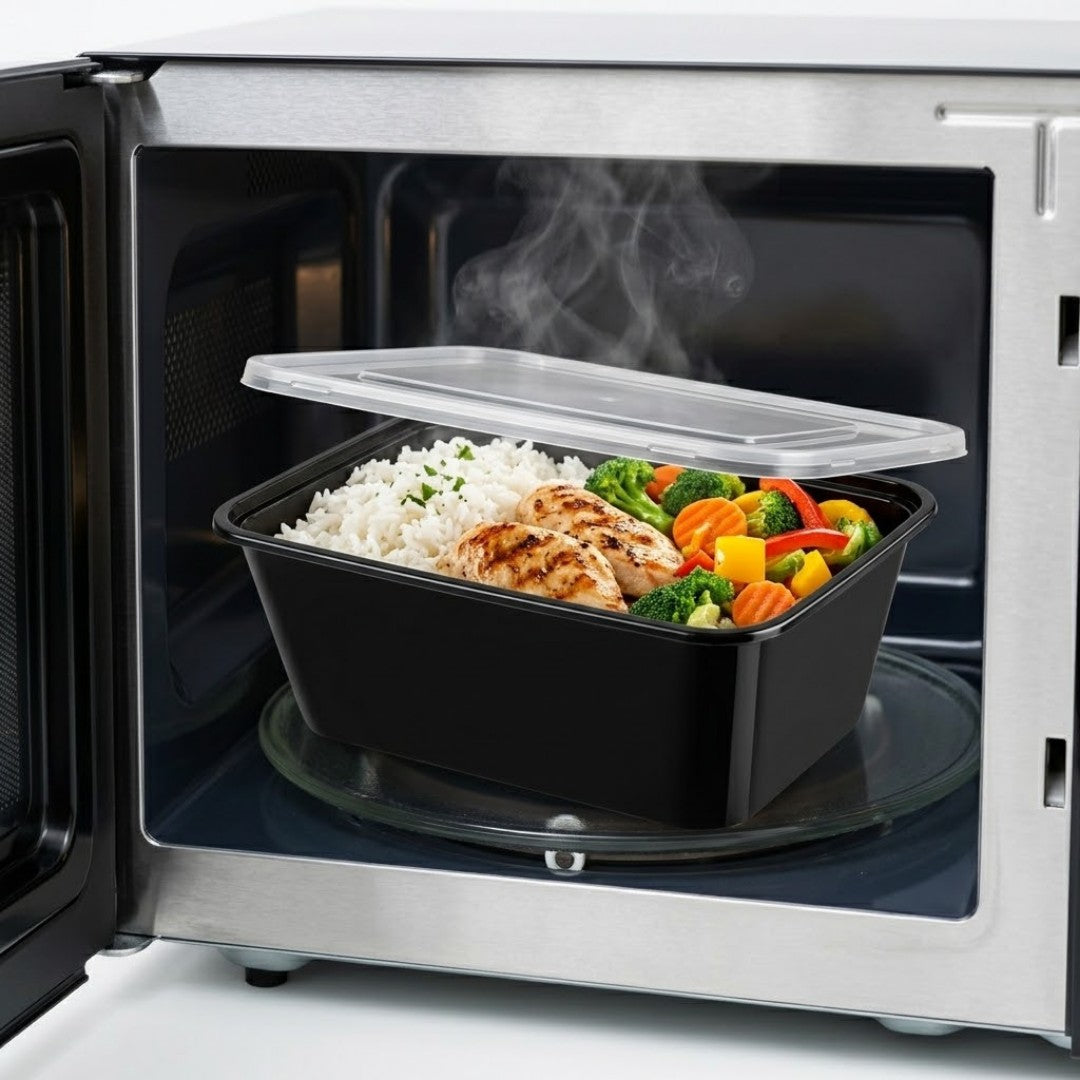 KURTT Meal Prep Boxen Schwarz PP Mit Deckel | Mikrowelle Gefrierschrank 50/100 Stück BPA-frei | 500ml 650ml 750ml 1000ml