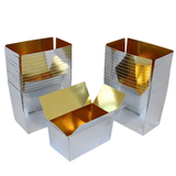 Ballotin bonbondoos 500 gram glanzend zilver – 50 stuks | Binnenzijde goudfolie, 13x7,5x7 cm