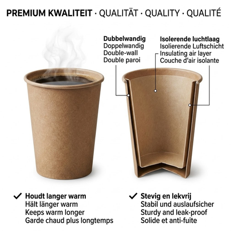  Kaffeebecher Pappe Kraft Braun 200ml Extra Stabil – 100/500/1000 Stück | Café To Go Umweltabgabe Inklusive