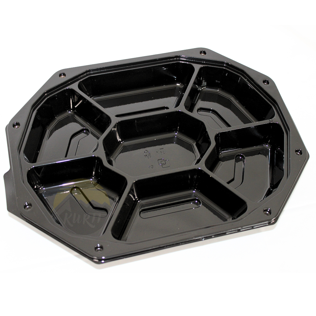 Servierplatte Cateringplatte 7-Fach Achteckig Schwarz mit Deckel | 10 Stück