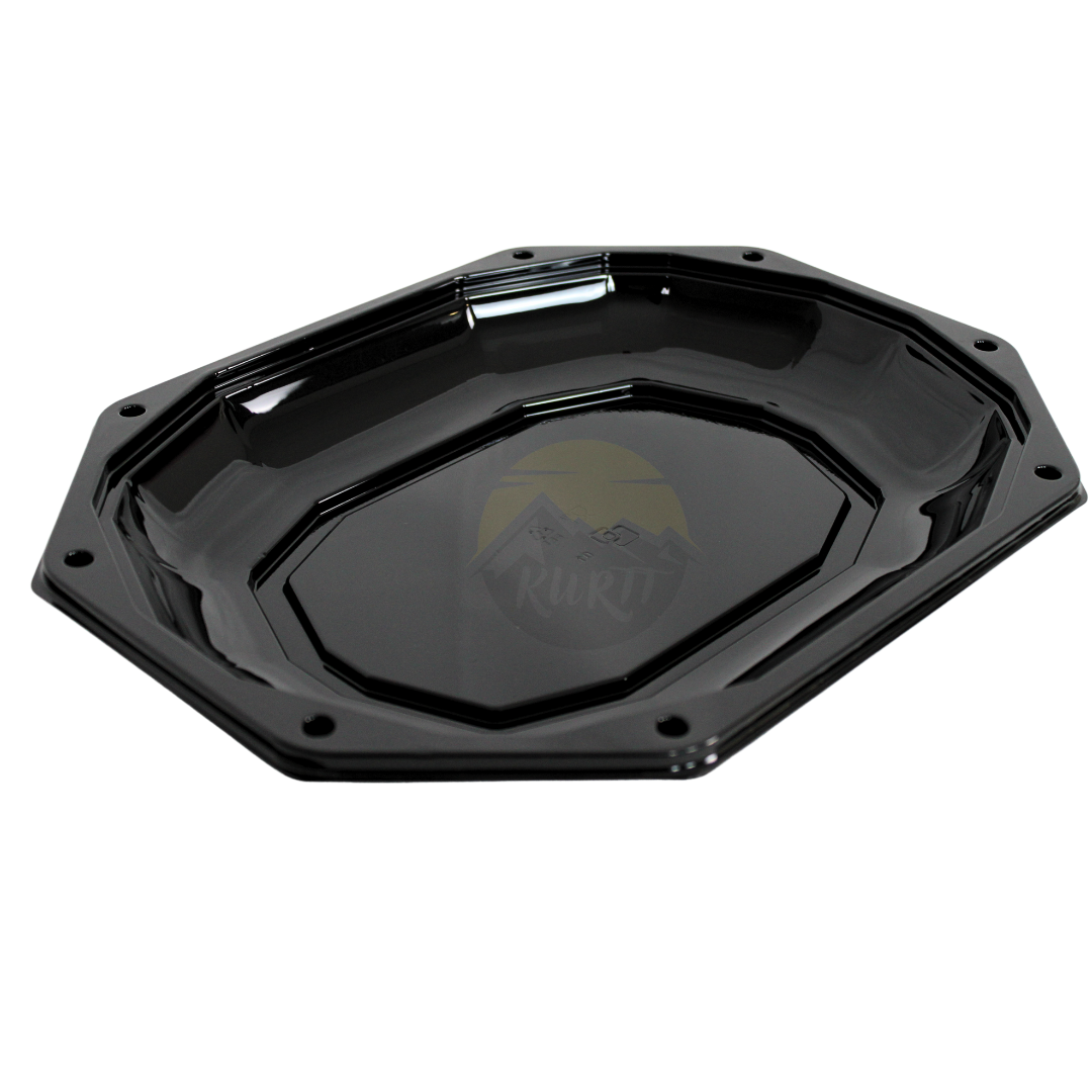 Servierplatte Cateringplatte 33cm Achteckig Schwarz Ungeteilt – mit Deckel | 10 Stück