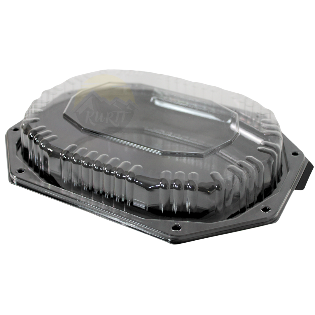 Servierplatte Cateringplatte 33cm Achteckig Schwarz Ungeteilt – mit Deckel | 10 Stück