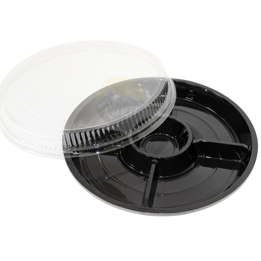Gourmetteller Fondueteller 5-Fach Rund Schwarz 257mm mit Deckel | 10 Stück