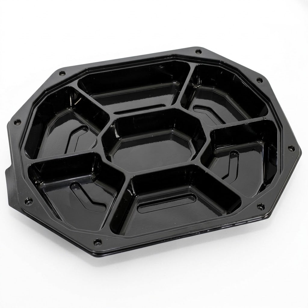 Servierplatte Cateringplatte 7-Fach Achteckig Schwarz mit Deckel | 10 Stück