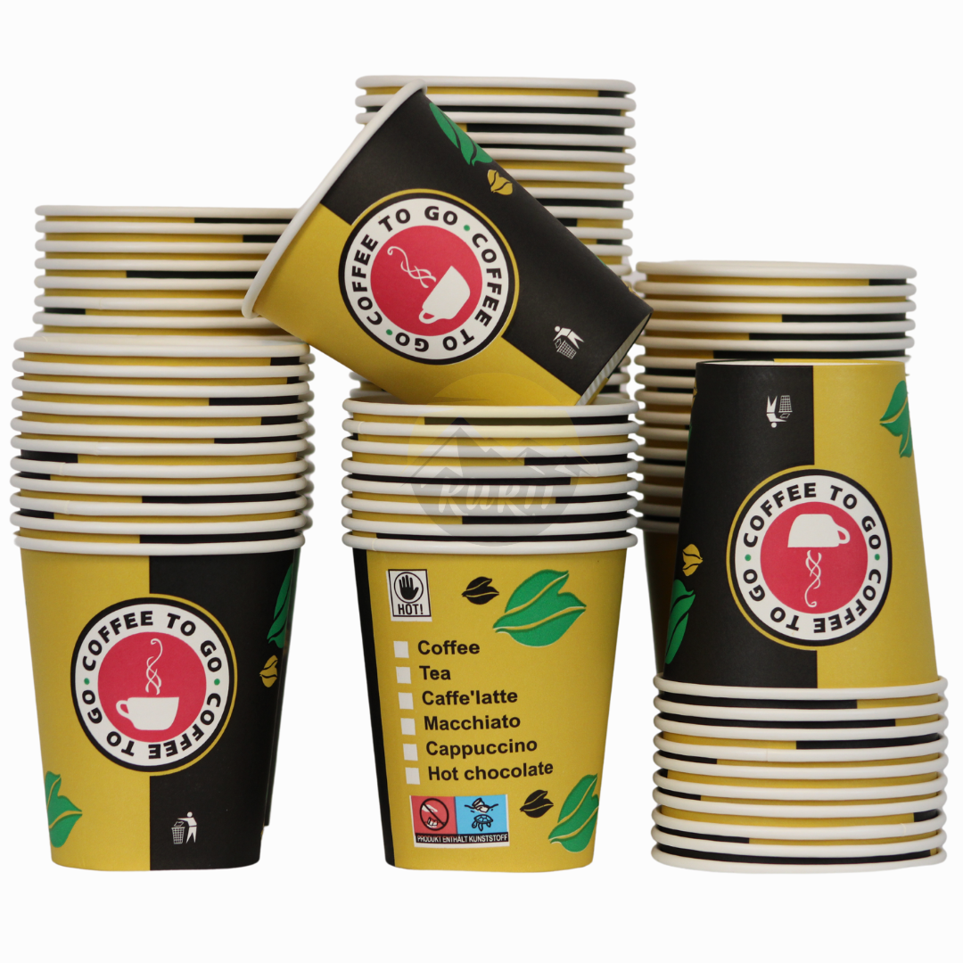 Kaffeebecher Pappe 180ml Design Coffee To Go Gold Schwarz – 1000 Stück | Integriertes Menü Umweltabgabe Inklusive