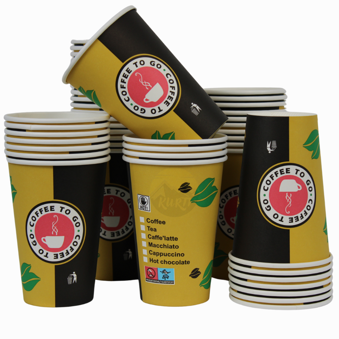Latte Becher Pappe 300ml Coffee To Go Design Gold Schwarz – 1000 Stück | Latte Macchiato Chai Umweltabgabe Inklusive