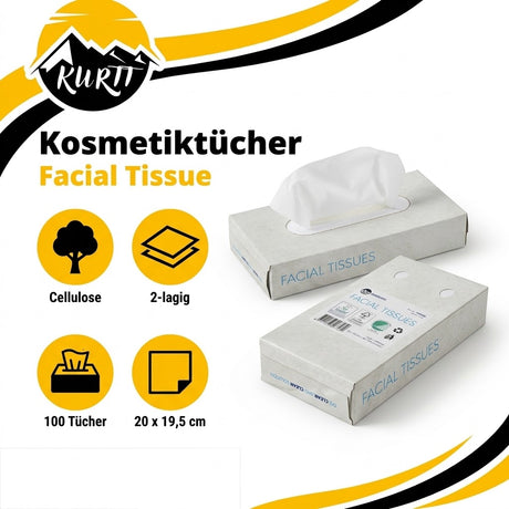 1000x Taschentücher, 2-lagiges Kosmetiktuch (10 x 100) Papiertaschentücher, 20x20 cm, fsc und Umweltzeichen - Reinigungstücher Zellstoff