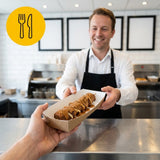 Frikandelbakjes Breed A18 Karton Kraft/Wit – 185 × 65 × 35 mm | Frikandel Speciaal