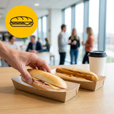 Frikandelbakjes Breed A18 Karton Kraft/Wit – 185 × 65 × 35 mm | Frikandel Speciaal