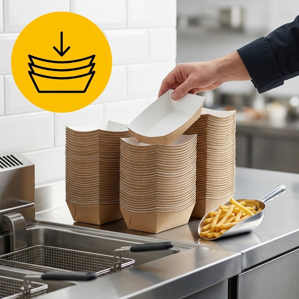 Frietbakjes A13 Karton Kraft/Wit – 130 × 78 × 43 mm | Snackbakje Groot