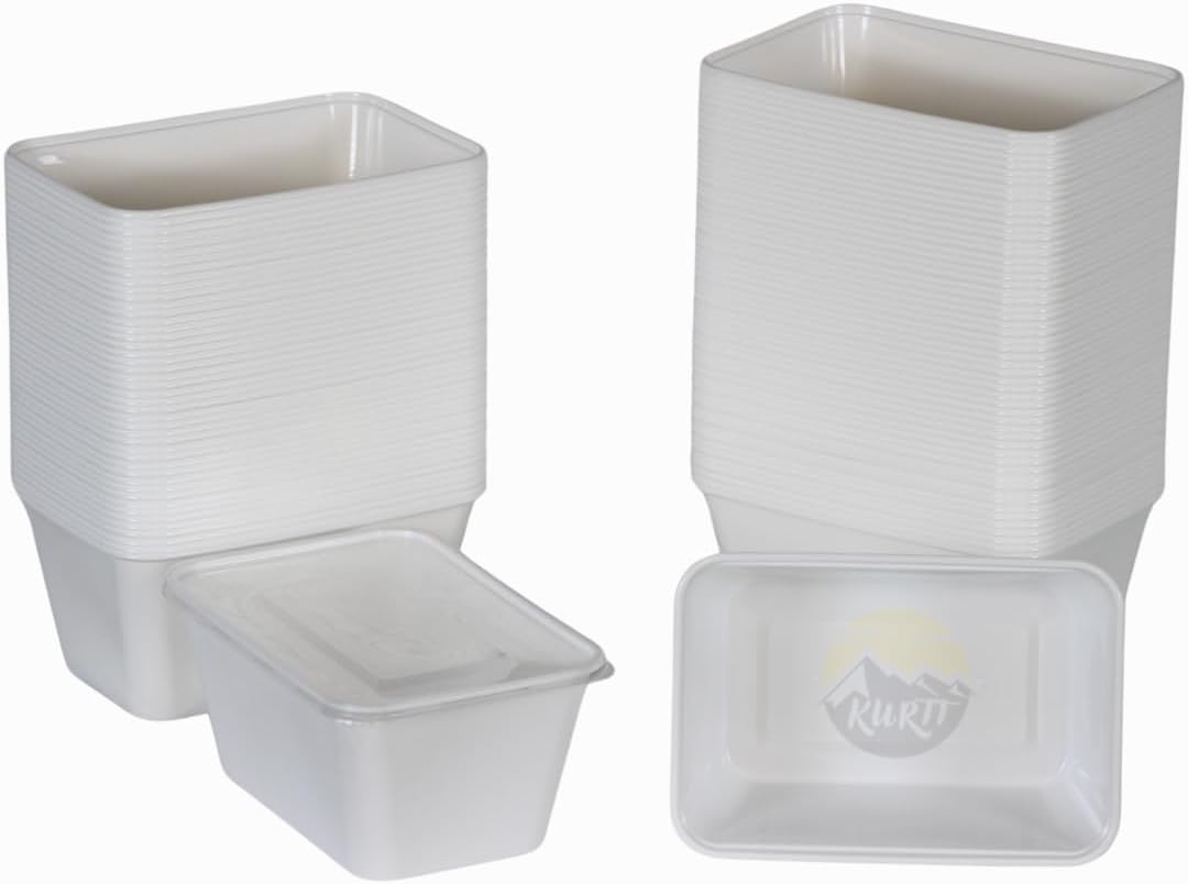 KURTT Meal Prep Behälter Weiß Mit Deckel PP – 50/100 Stück | Mikrowelle Gefrierschrank BPA-frei | 500ml 750ml 1000ml