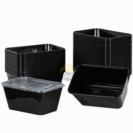 KURTT Meal Prep Boxen Schwarz PP Mit Deckel | Mikrowelle Gefrierschrank 50/100 Stück BPA-frei | 500ml 650ml 750ml 1000ml
