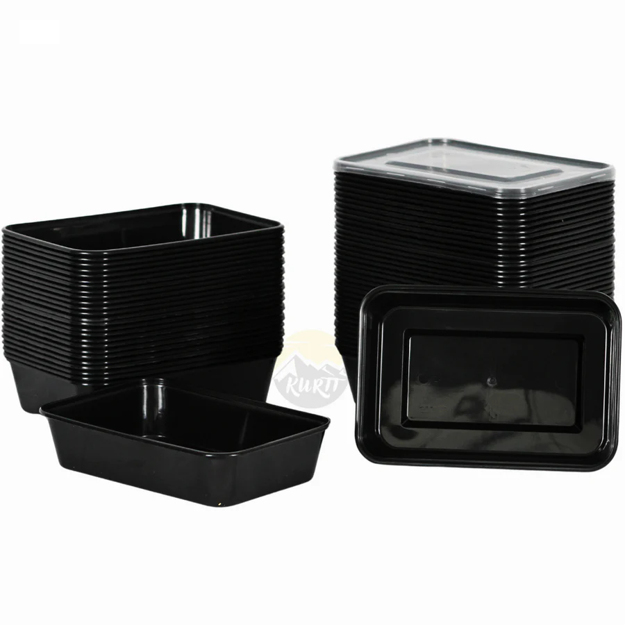 KURTT Meal Prep Boxen Schwarz PP Mit Deckel | Mikrowelle Gefrierschrank 50/100 Stück BPA-frei | 500ml 650ml 750ml 1000ml