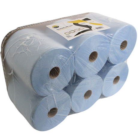 Handtuchrolle Autocut 2-lagig Zellstoff 150m – 6 Rollen | Automatischer Spender Weiß Blau