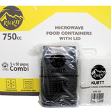 KURTT Meal Prep Boxen Schwarz PP Mit Deckel | Mikrowelle Gefrierschrank 50/100 Stück BPA-frei | 500ml 650ml 750ml 1000ml