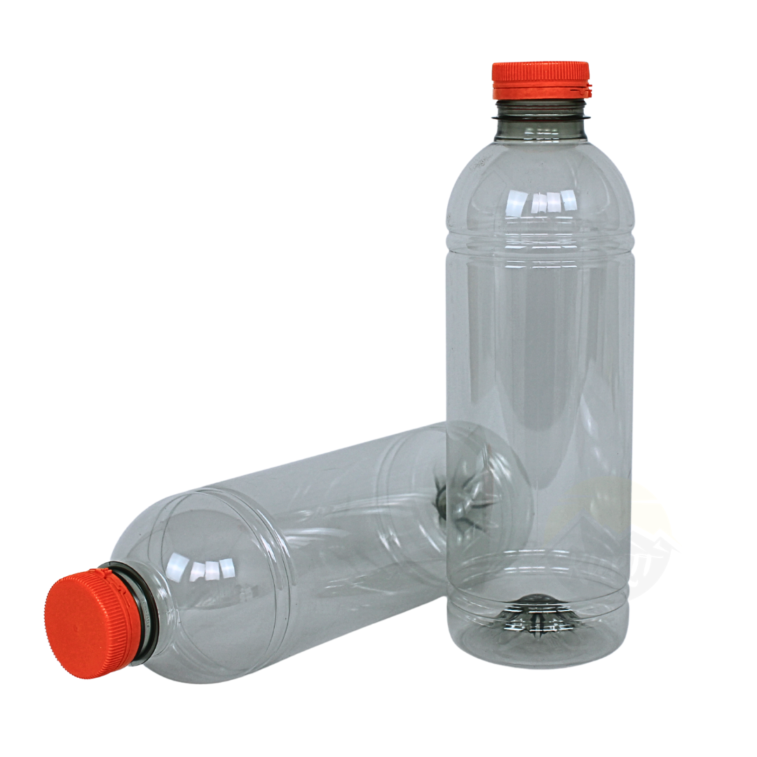 Saftflasche rPET 1000ml Transparent Smoothie Oranger Deckel | 15 Stück