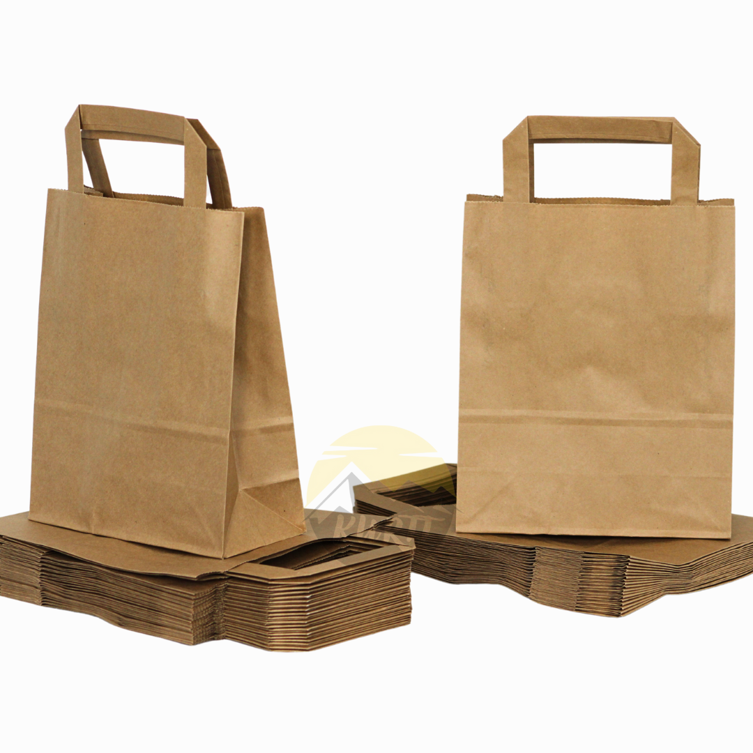 Papiertragetaschen Braun Flachhenkel 22×10×28cm – 50/100/250 Stück