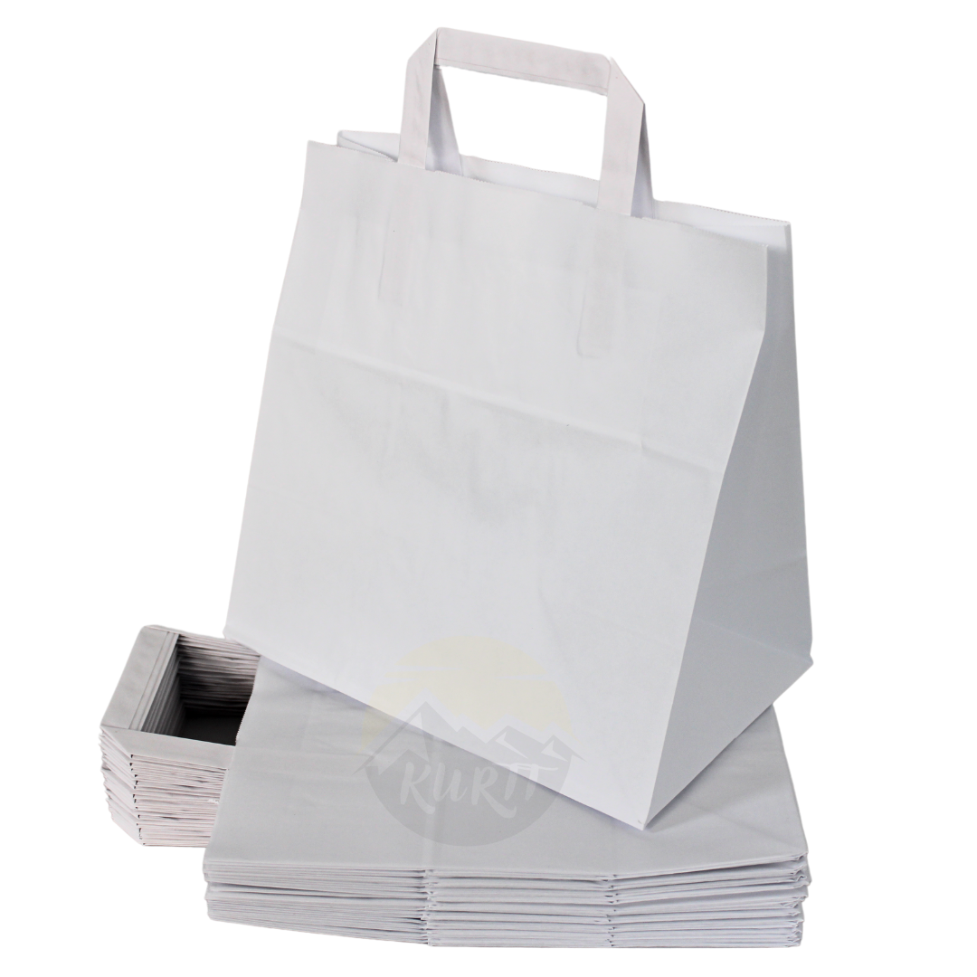 Papiertragetasche weiß 26 + 17 x 25 cm - 50 Stück