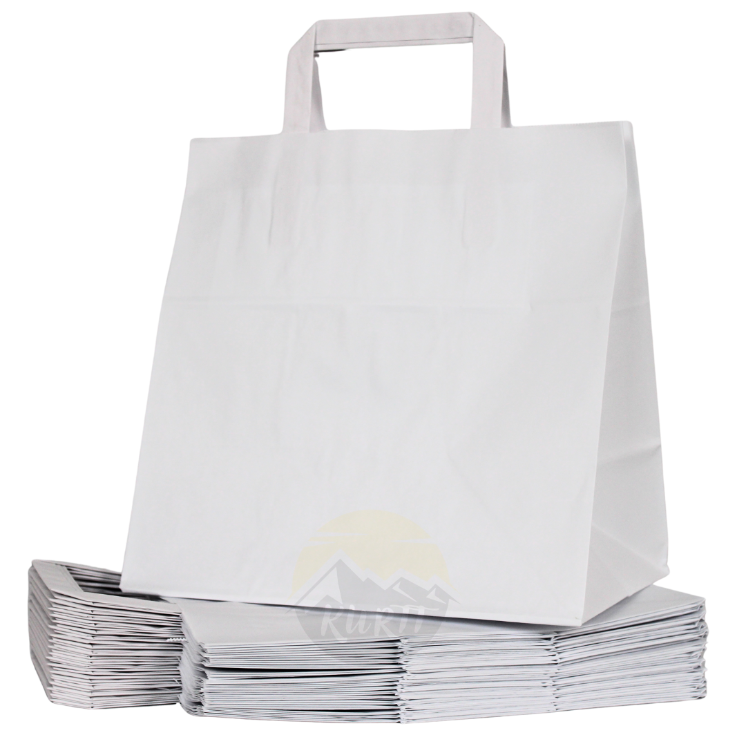 Papiertragetasche weiß 26 + 17 x 25 cm - 50 Stück