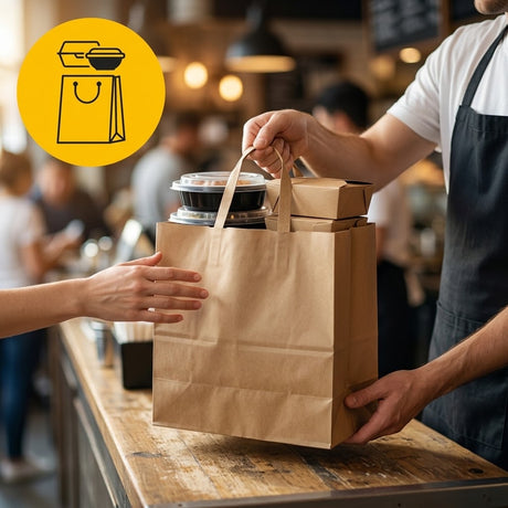 Papiertüten Braun Kraft 32x17x26cm Flachhenkel Großformat – 50/100/250 Stück | Gastronomie Catering