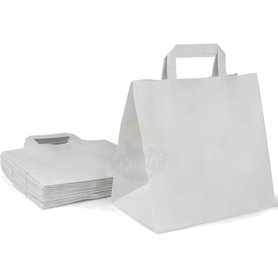 Papiertragetaschen Weiß Flachhenkel 32x17x26cm – 250 Stück | Restaurant Traiteur Catering Premium