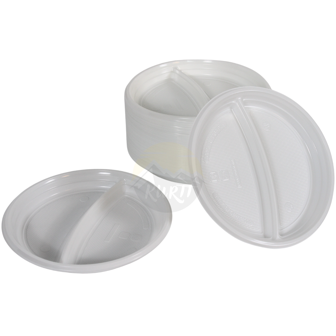 Plastikteller Mehrweg PP Weiß 22cm 2-geteilt – Bruchsicher Spülmaschinenfest Catering | 100 Stück