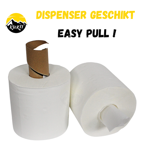 KURTT Putzrolle Midi 2-lagig Zellstoff Weiß 20cm Centerfeed – 6 Rollen | FSC Spender Küche Sanitär