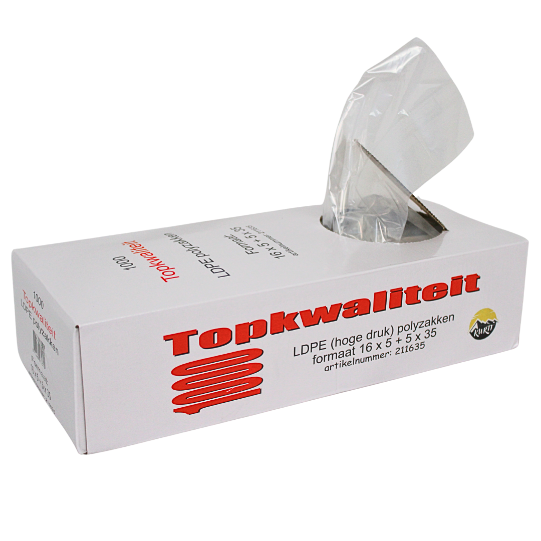 LDPE Seitenfaltenbeutel 16+5x5x35cm Gross Fleischbeutel Brotbeutel Lebensmittelecht 1000 Stück