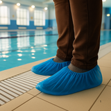 Überschuhe CPE Blau 40 Mikron Wasserdicht Gummizug – 100 Stück | Baustelle Gesundheit Schwimmbad