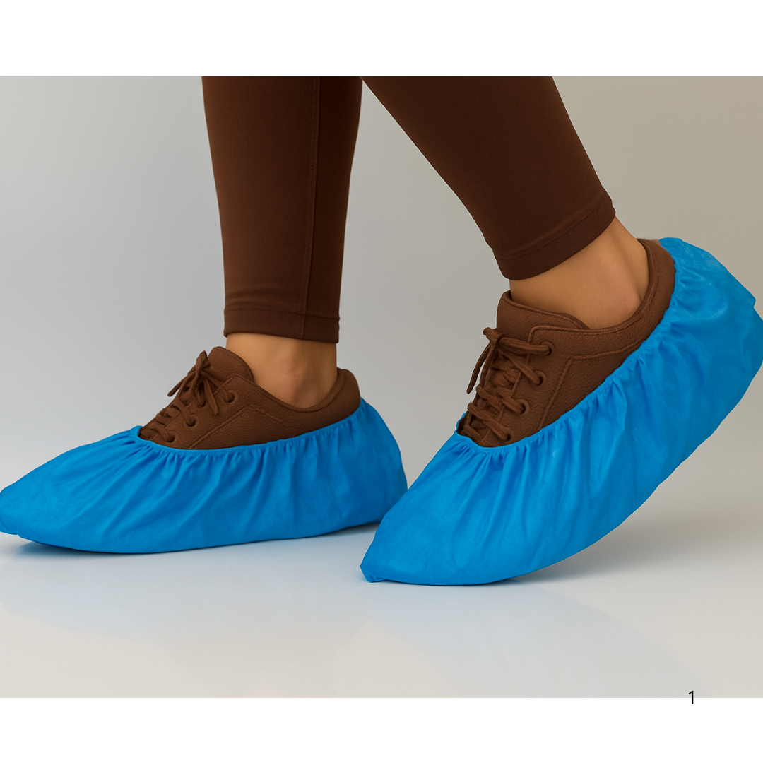 Überschuhe CPE Blau 40 Mikron Wasserdicht Gummizug – 100 Stück | Baustelle Gesundheit Schwimmbad