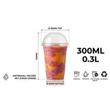  Smoothie Becher Transparent PET 300ml Domdeckel mit Loch – 100 Stück | Eiskaffee Milchshake Einwegbecher Gastronomie