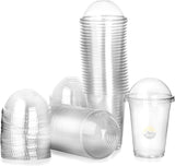  Smoothie Becher Transparent PET 300ml Domdeckel mit Loch – 100 Stück | Eiskaffee Milchshake Einwegbecher Gastronomie