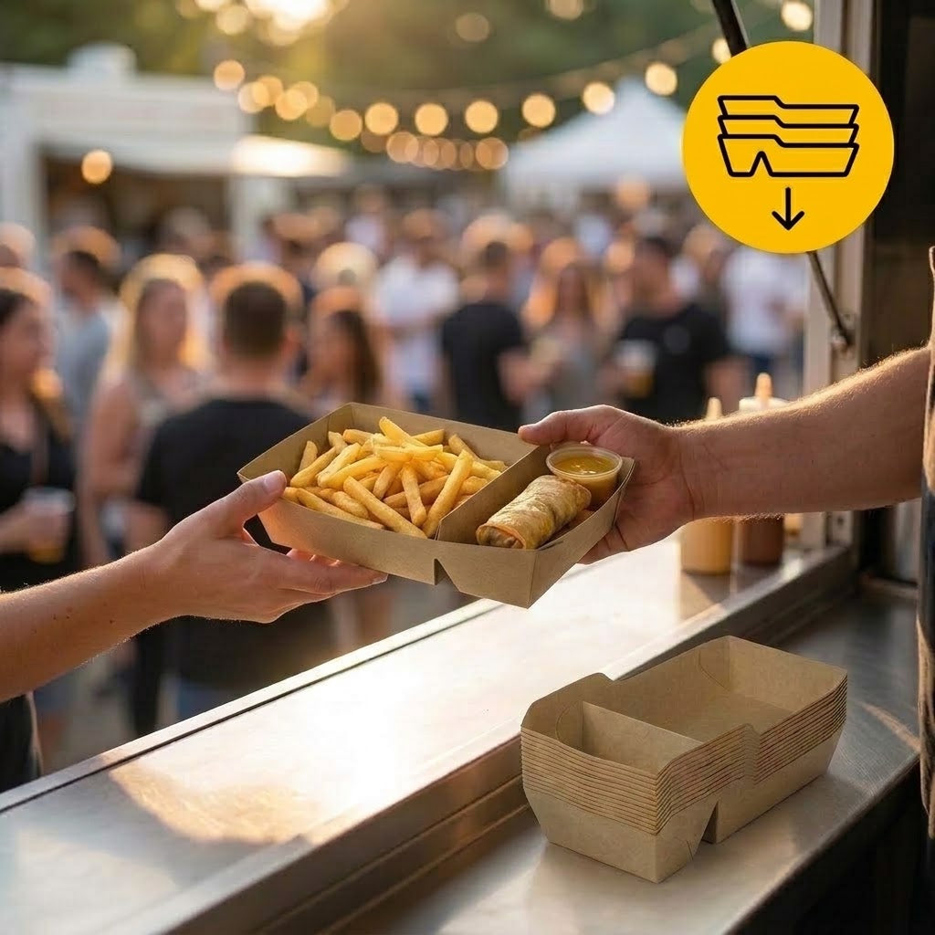Kraft Snackschalen A22 2-Geteilt | 50/100/500 Stück – Lang