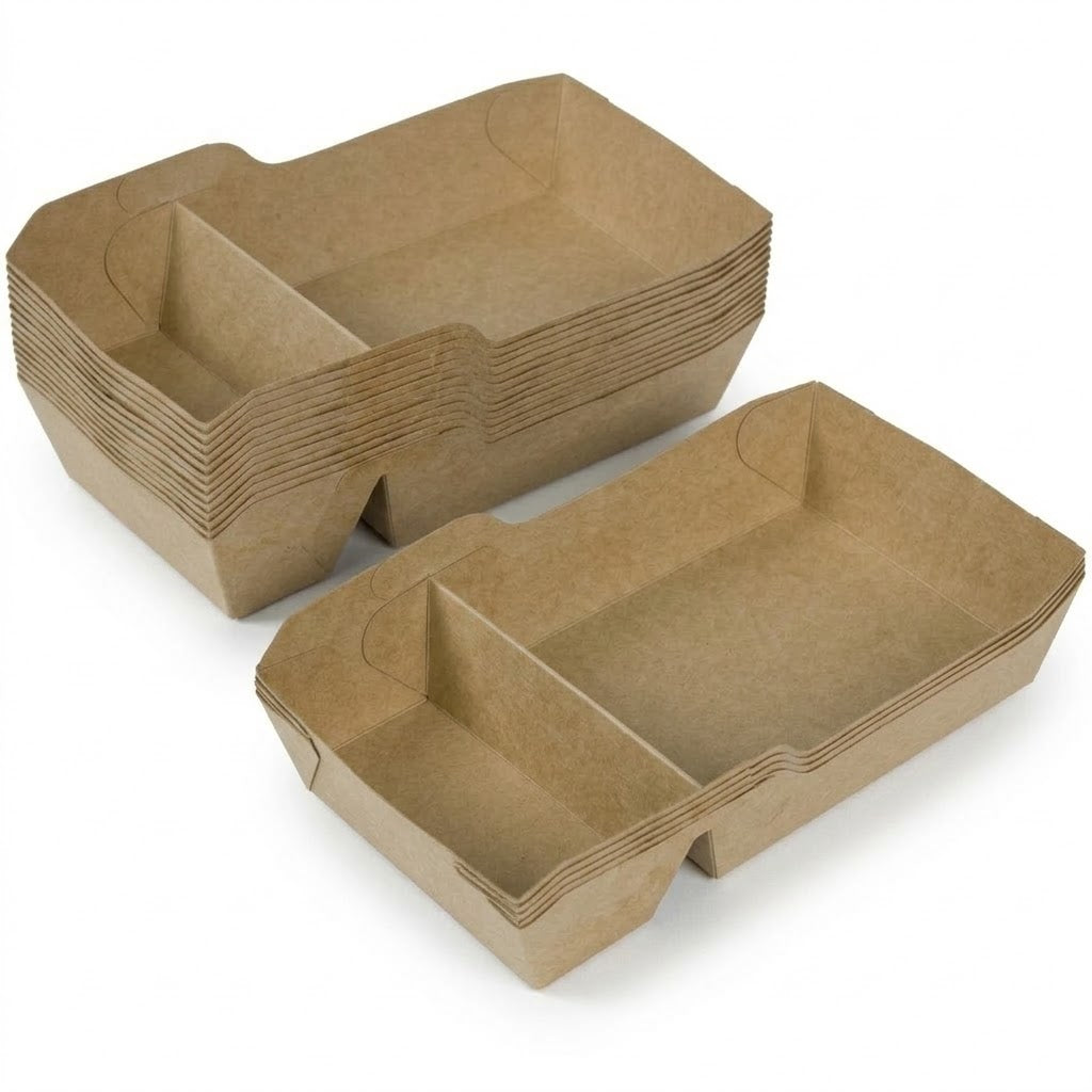 Kraft Snackschalen A23 Fettdicht 142x65x35mm Saucenfach 50/100/500 Stück