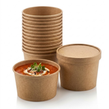 Suppenbecher Kraftpapier 500 ml 16oz mit Deckel – 50 Stück | To Go Gastronomie Mahlzeitportion Suppe Pasta Warme Gerichte