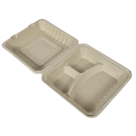 Bagasse Menubox 3-vaks bruin