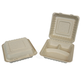 Bagasse Menübox 3-fach Braun 236x231x81 mm – 100 Stück