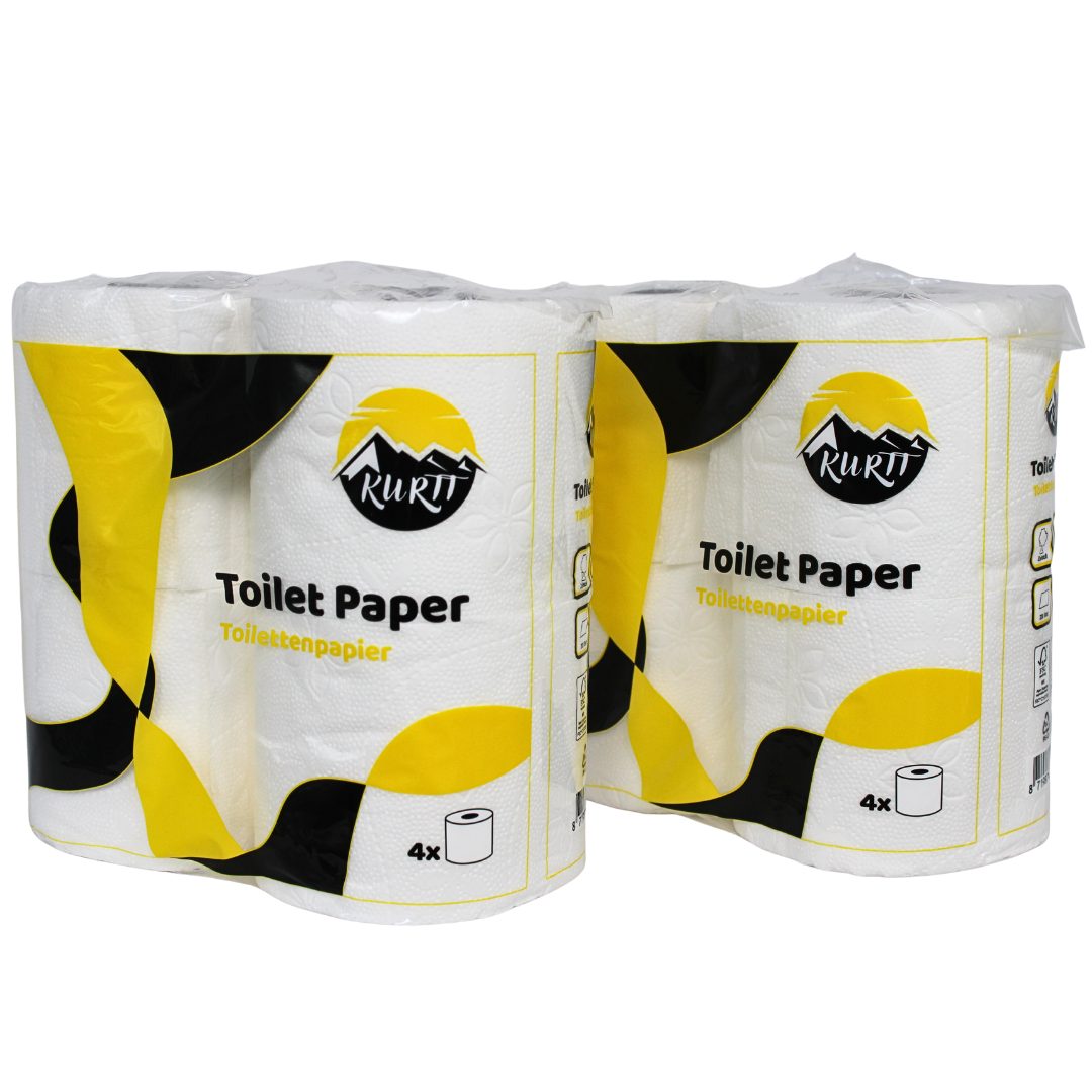 KURTT Toilettenpapier 2-lagig Zellstoff 200 Blatt FSC Ecolabel – 40/80/120/160 Rollen | Hotel Büro Gastro