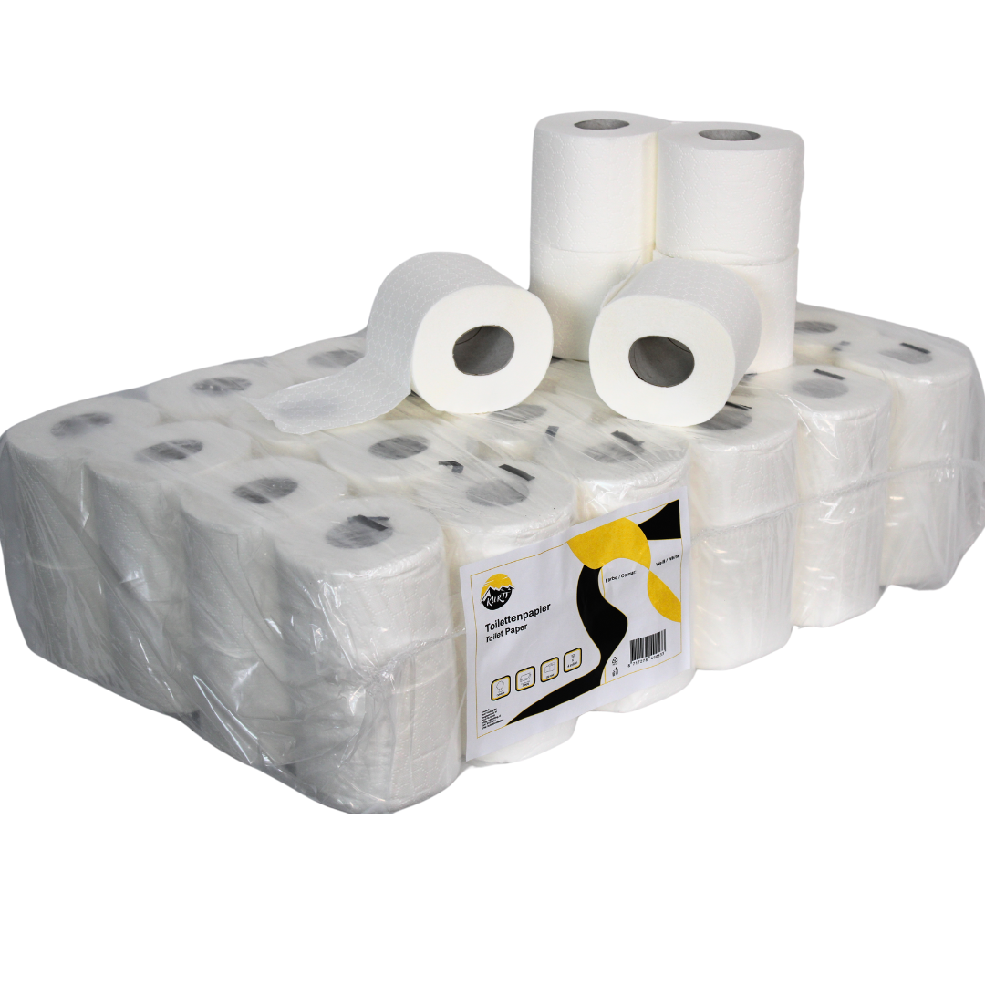 KURTT Toilettenpapier 3-lagig Zellstoff 250 Blatt ECO – 8/24/56 Rollen | Weich Saugfähig Löslich