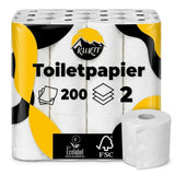 KURTT Toilettenpapier 2-lagig Zellstoff – 200 Blatt pro Rolle