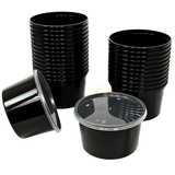 Feinkostbecher 350ml Schwarz PP mit Deckel Transparent – 50 Stück | Kühlvitrine Traiteur Meal Prep Mikrowelle