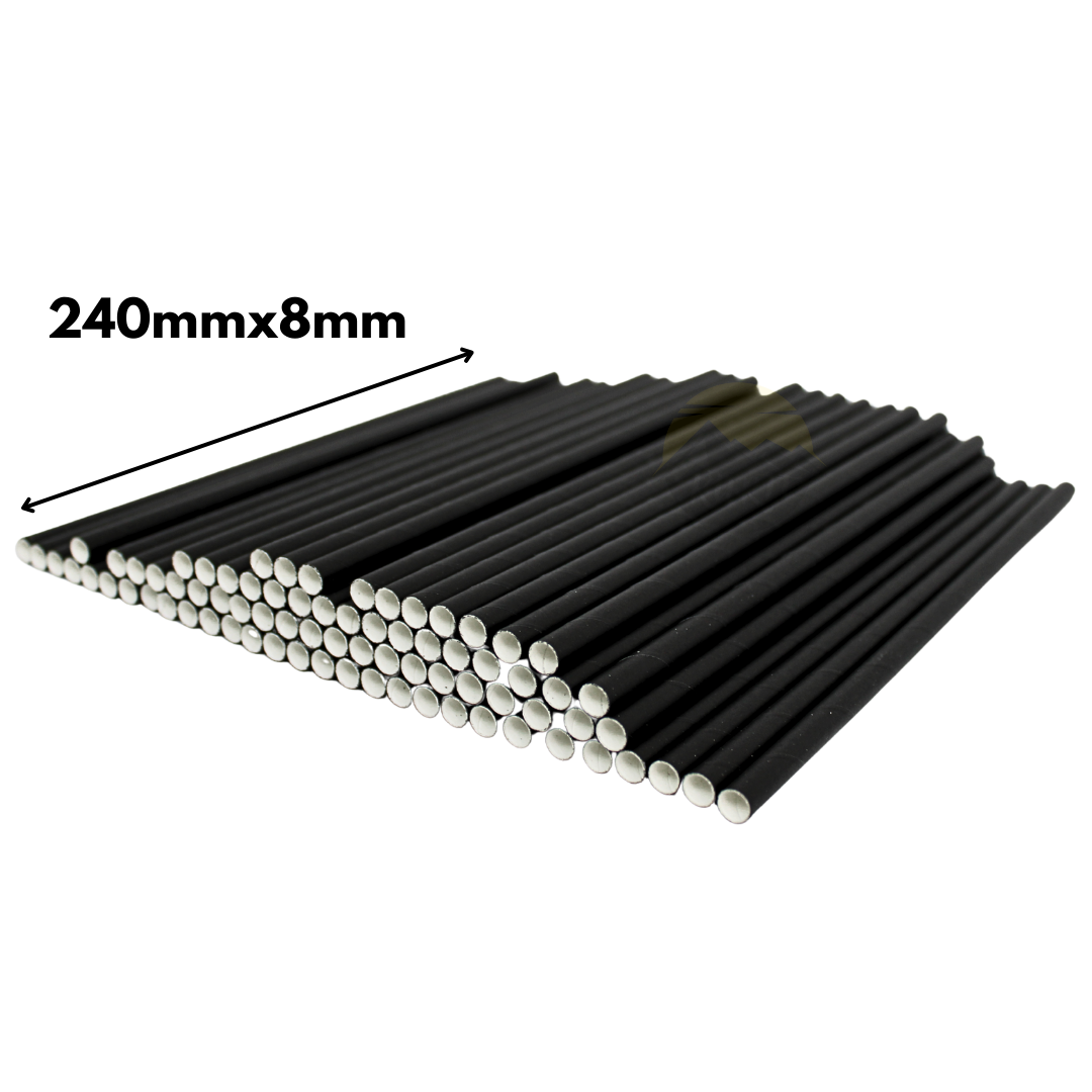 Papierstrohhalme Schwarz 8x240mm Biologisch Abbaubar – 300 Stück | Bar Cocktail Restaurant Plastikfrei