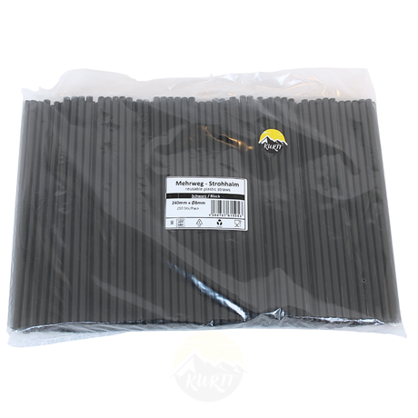  Trinkhalme Gerade Schwarz Wiederverwendbar PP 8x240mm – 250 Stück | Gastronomie Cocktail Professionell