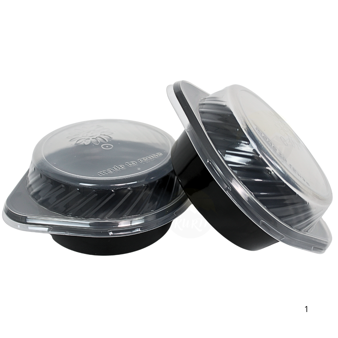Suppenschalen Plastik 500ml Schwarz mit Deckel – Mikrowellengeeignet | 12 Stück