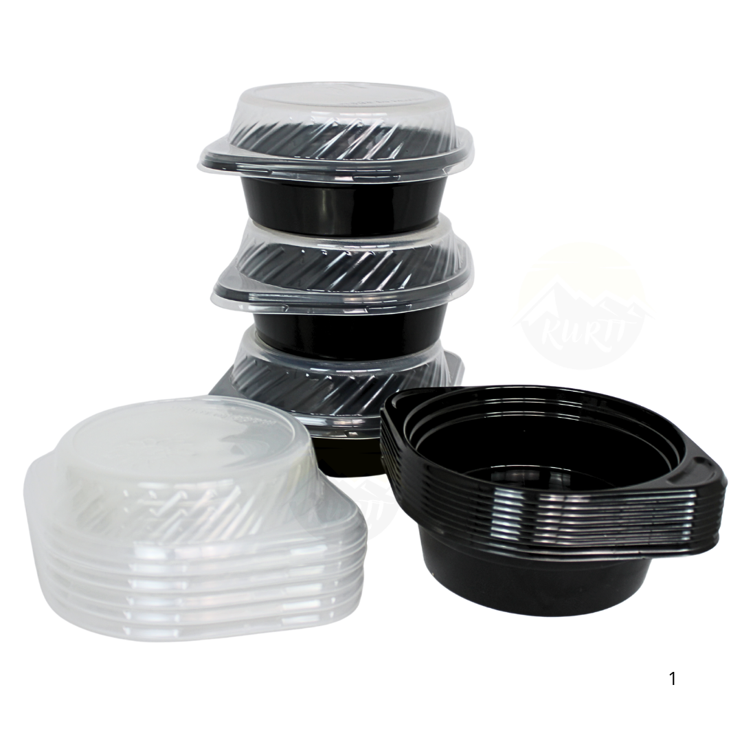 Suppenschalen Plastik 500ml Schwarz mit Deckel – Mikrowellengeeignet | 12 Stück